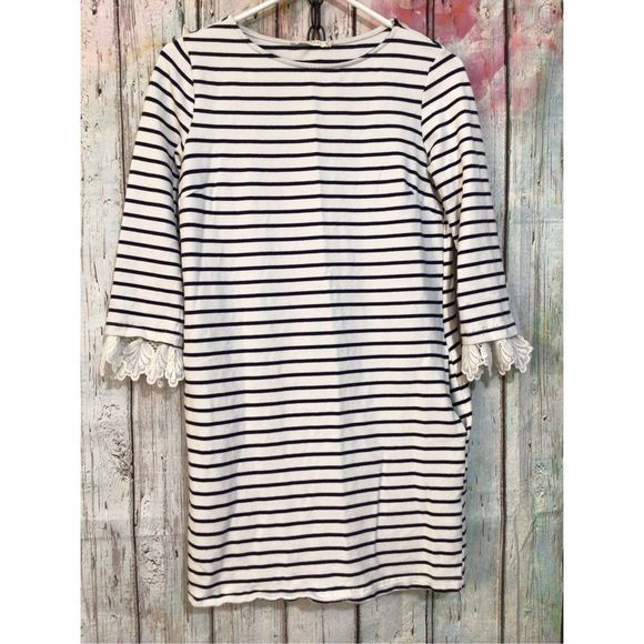 ELLISON Size Small Sweatshirt Dress with Lace Accents Black & White Striped ~ Po - Picture 10 of 11